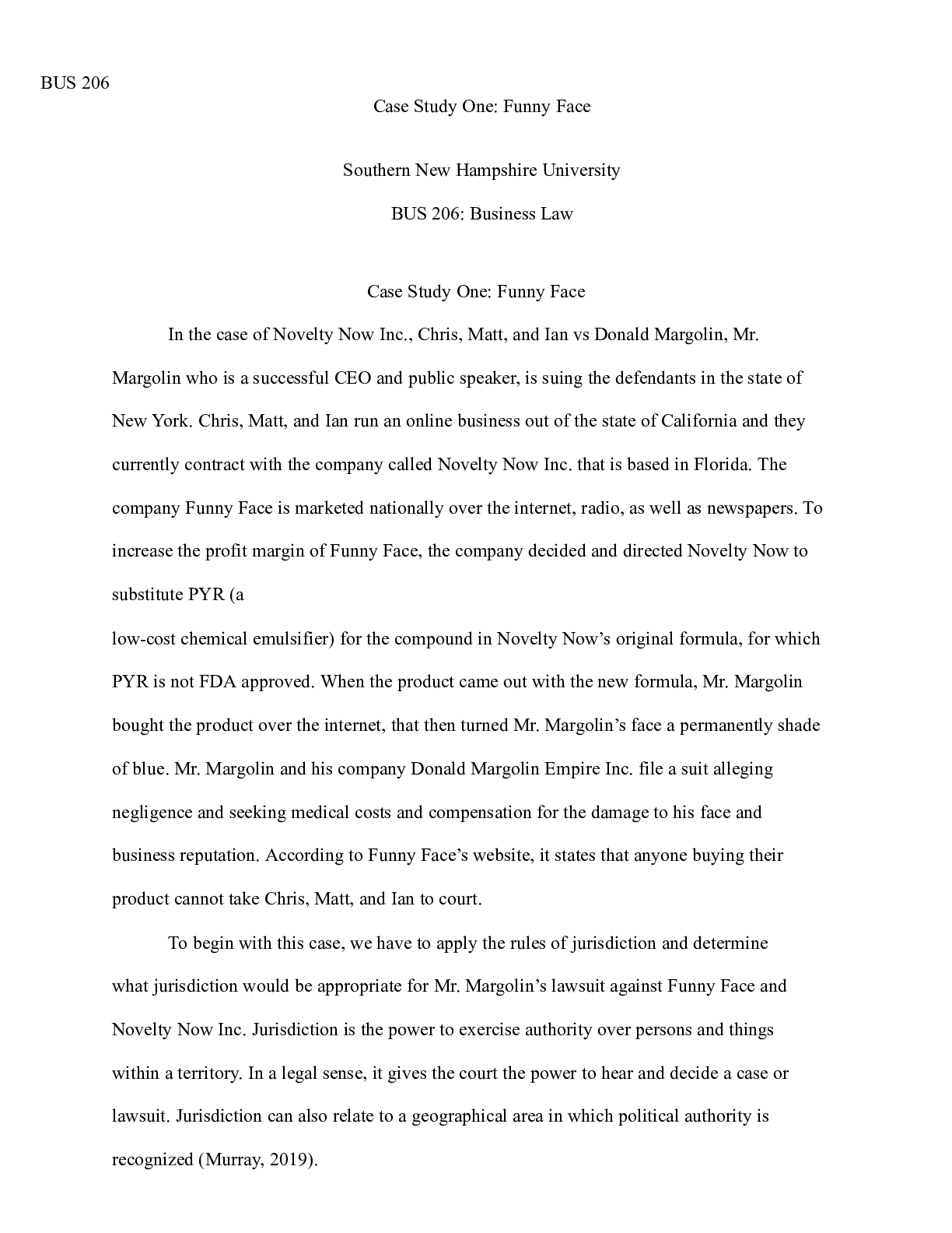 Preview image for Case Study One.docx  BUS 206  Case Study One: Funny Face  Southern New Hampshire Universit